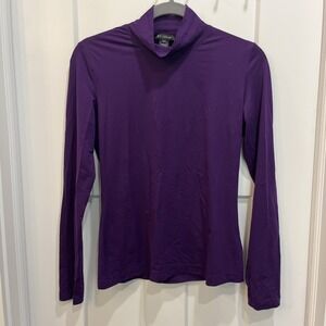 St. John Women's Mock Neck Purple Long Sleeve Top Soft Lightweight Layer Sz S